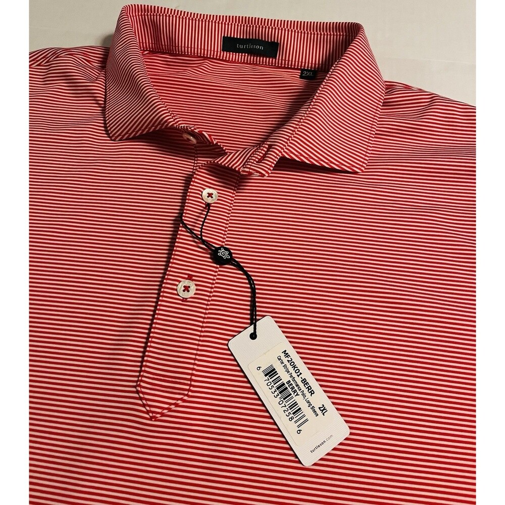 NWT Turtleson Carter Red Striped Performance Long Sleeve 2XL Polo Shirt MF20K01